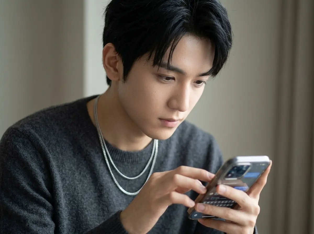 男性がスマホを触っている