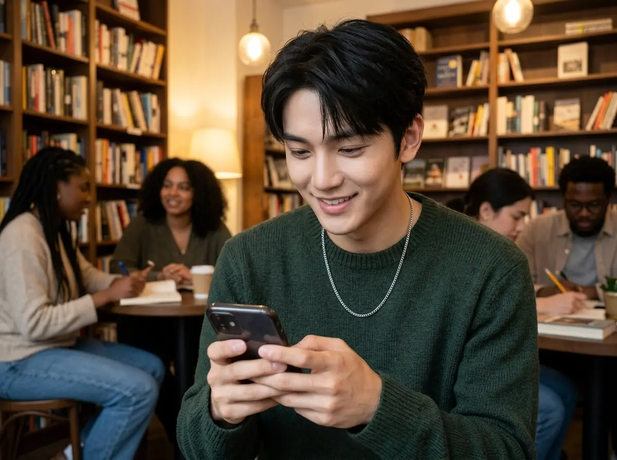 スマホを眺めてる男性