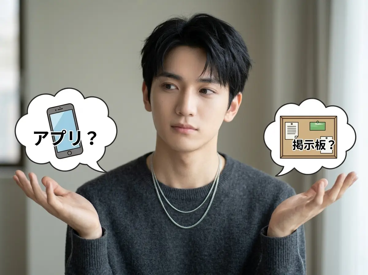 アプリ？掲示板？と悩んでる男性