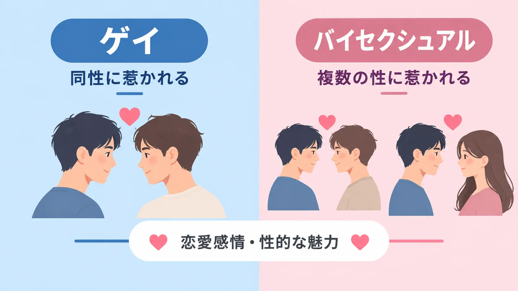 ゲイとバイセクシュアルの基本的な違いを示す図解